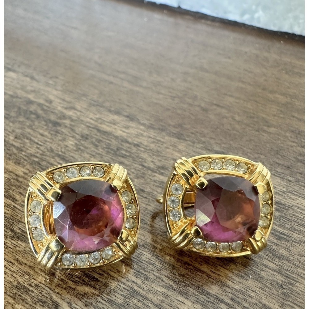 Vintage Christian Dior Crystal Clip On Signed Earrings W Swarovski Crystal Accen